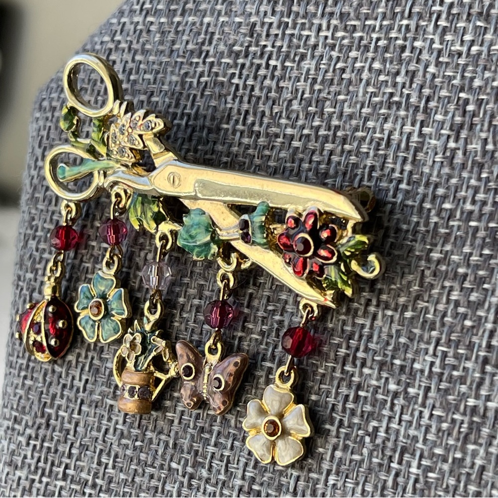 Monet | Gold Tone Scissor Brooch Lady Bug Butterfly Flower Pot Kettle Charms